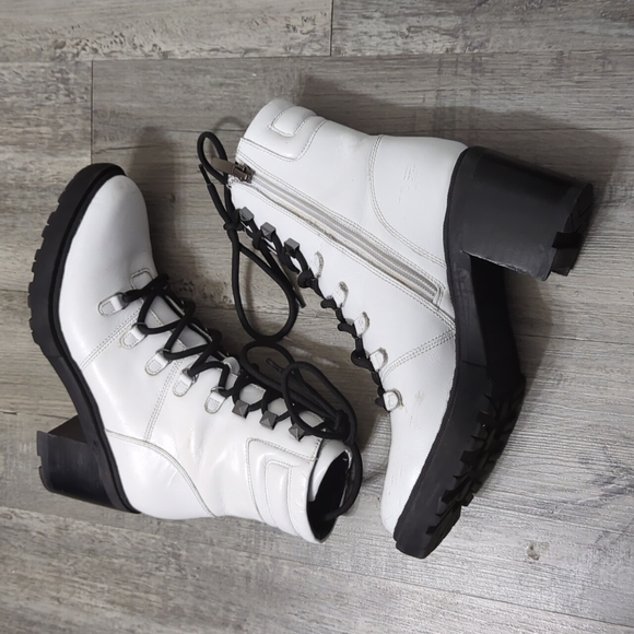 Marc Fisher White Leather Combat Boots - Picture 6 of 7